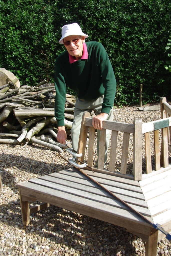 Repairing a seat from Berkswell village green
